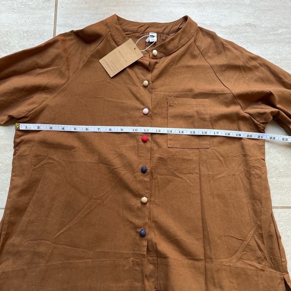 NWT Brown Linen Shirt with Colorful Buttons - Picture 4 of 7